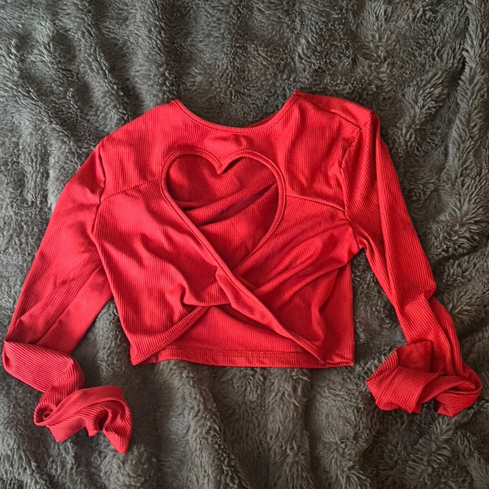 Vibrant Red Cuffed Sleeve Wrap Crop Blouse
